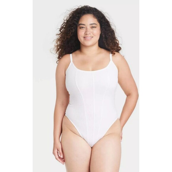 Colsie Corset Front Bodysuit White Medium - Picture 1 of 7